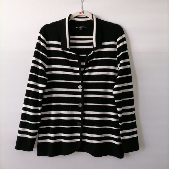 United States Sweaters Womens Black Long Sleeve Striped Cardigan Sweater Size L - Picture 1 of 7